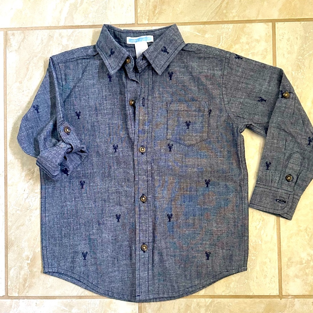 Embroidered Lobster Roll Cuff Shirt for little boys. Size 3. Cotton 100%
